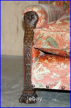 Pair Of Antique Victorian Hand Carved Owl Head Country House Armchairs Must See