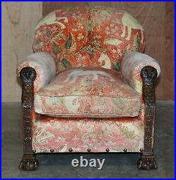 Pair Of Antique Victorian Hand Carved Owl Head Country House Armchairs Must See