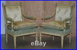 Pair Of Circa 1900 Hand Painted French Armchairs New Chinese Silk Upholstery