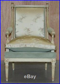 Pair Of Circa 1900 Hand Painted French Armchairs New Chinese Silk Upholstery