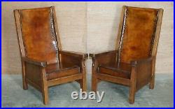 Pair Of Circa 1950's Hand Dyed Brown Leather Robert Mouseman Thompson Armchairs