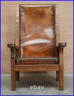 Pair Of Circa 1950's Hand Dyed Brown Leather Robert Mouseman Thompson Armchairs