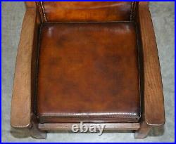 Pair Of Circa 1950's Hand Dyed Brown Leather Robert Mouseman Thompson Armchairs