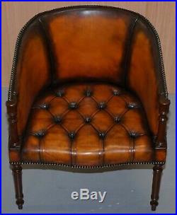 Pair Of Lovely Vintage Chesterfield Library Armchairs Hand Dyed Brown Leather