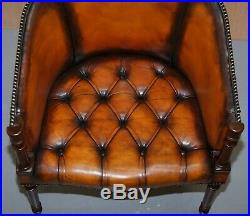 Pair Of Lovely Vintage Chesterfield Library Armchairs Hand Dyed Brown Leather
