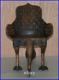 Pair Of Ornate Burmese Anglo Indian Hand Carved Circa 1880 Peacock Armchairs