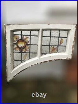 Pair Of Reclaimed Stained Glass Hand painted Arch Door Fanlight Window