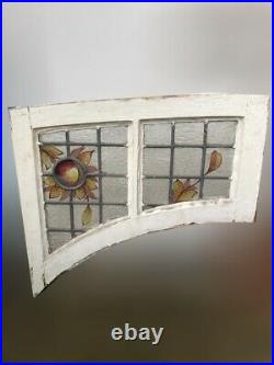 Pair Of Reclaimed Stained Glass Hand painted Arch Door Fanlight Window