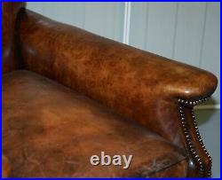 Pair Of Restored Hand Dyed Victorian Claw & Ball Cigar Brown Leather Armchairs
