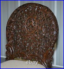 Pair Of Rosewood Hand Carved Anglo Indian Burmese Chairs With Floral Detailing