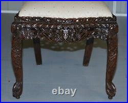 Pair Of Rosewood Hand Carved Anglo Indian Burmese Chairs With Floral Detailing