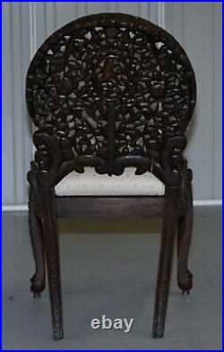 Pair Of Rosewood Hand Carved Anglo Indian Burmese Chairs With Floral Detailing