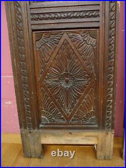 Pair Original Antique Victorian Hand Carved Oak Wooden Cabinet Triple Panels