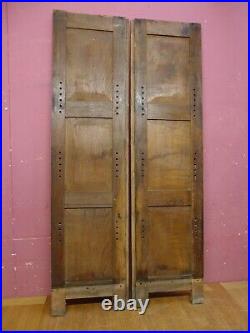 Pair Original Antique Victorian Hand Carved Oak Wooden Cabinet Triple Panels