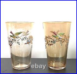 Pair of Victorian Antique Bohemian Fritz Heckert Hand Enameled Bird Beakers