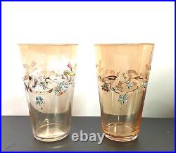 Pair of Victorian Antique Bohemian Fritz Heckert Hand Enameled Bird Beakers