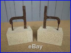 Pair of Wrought Iron Boot Scrapers on Hand Carved Stone Bases Shoe Garden