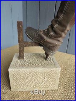 Pair of Wrought Iron Boot Scrapers on Hand Carved Stone Bases Shoe Scraper