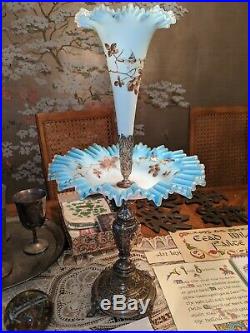 Pair of antique victorian epergne with hand painted with bird and Branch