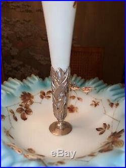 Pair of antique victorian epergne with hand painted with bird and Branch