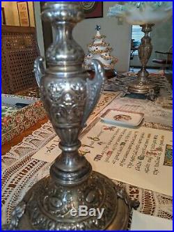 Pair of antique victorian epergne with hand painted with bird and Branch