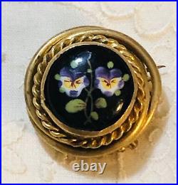 Pansy Brooch Vtg Enamel Gold Flower Antique Victorian Floral Pin Purple Yellow