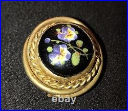 Pansy Brooch Vtg Enamel Gold Flower Antique Victorian Floral Pin Purple Yellow