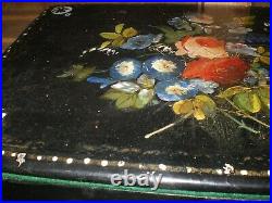 Papier Mache Laquered Mother of Pearl Inlaid Writing Slope / Box Hand Painted