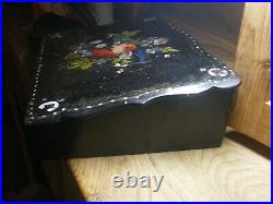 Papier Mache Laquered Mother of Pearl Inlaid Writing Slope / Box Hand Painted