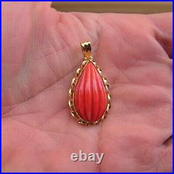 Pendant Red Coral Antique Hand Carved Victorian sculpted original