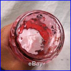 Perfect Victorian era red thumbprint glass pickle caster insert & lid hand paint