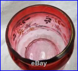 Perfect Victorian era red thumbprint glass pickle caster insert & lid hand paint