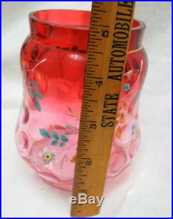 Perfect Victorian era red thumbprint glass pickle caster insert & lid hand paint