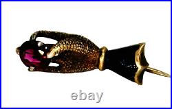 Pin Victorian gloved hand brooch holding gem store purple unique Friendship