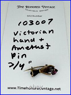 Pin Victorian gloved hand brooch holding gem store purple unique Friendship