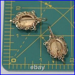 Portrait Earrings Hand Painted 14k Antique Victorian Era Aesthetic Dangle Drop