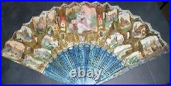 Price Lowered! Antique Hand Held Paper Fan with Spanish Theme