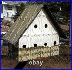 Primitive Hand Tooled Antique Ceiling Tin Tile Wren Bird House USA Chic Fleur De