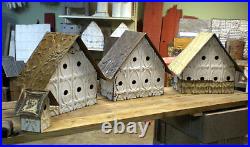 Primitive Hand Tooled Antique Ceiling Tin Tile Wren Bird House USA Chic Fleur De