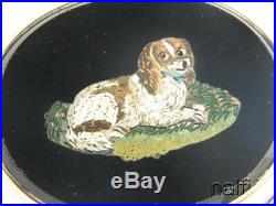 QUALITY ANTIQUE GOLD HAND CRAFTED MICRO MOSAIC SPANIEL DOG BROOCH c1860