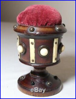 Quality antique 19th century Victorian hand carved wooden sewing pin cushion