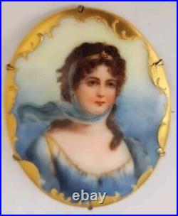 Queen Louise of Prussia Brooch Hand Painted Gold Framed Porcelain Cameo Vintage