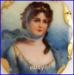 Queen Louise of Prussia Brooch Hand Painted Gold Framed Porcelain Cameo Vintage