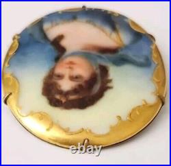 Queen Louise of Prussia Brooch Hand Painted Gold Framed Porcelain Cameo Vintage