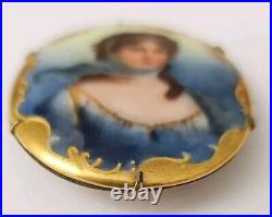 Queen Louise of Prussia Brooch Hand Painted Gold Framed Porcelain Cameo Vintage