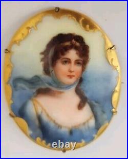 Queen Louise of Prussia Brooch Hand Painted Gold Framed Porcelain Cameo Vintage