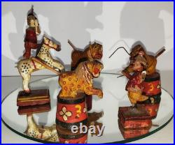 RARE 18 Piece Set Antique Victorian Hand-Carved Painted Folk Art Circus Figures