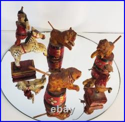 RARE 18 Piece Set Antique Victorian Hand-Carved Painted Folk Art Circus Figures