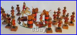 RARE 18 Piece Set Antique Victorian Hand-Carved Painted Folk Art Circus Figures