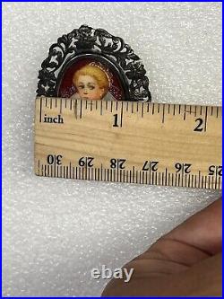 RARE Antique 800 Silver Hand-Painted Portrait Brooch/Pendant Of Victorian Woman